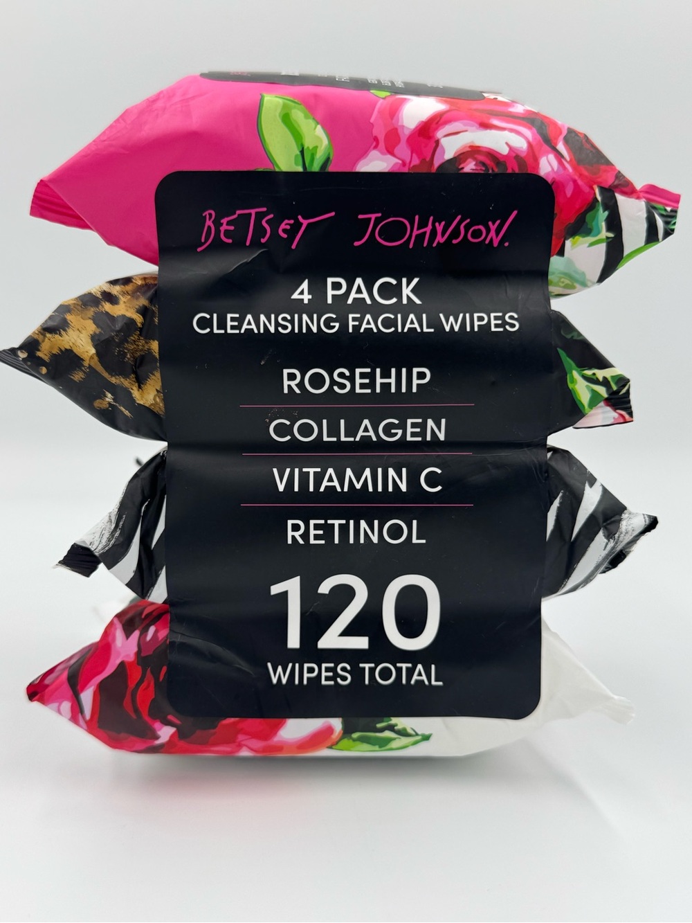 Betsey Johnson Cleansing Facial Wipes 4-Pack — Pink, Black, White, Leopard